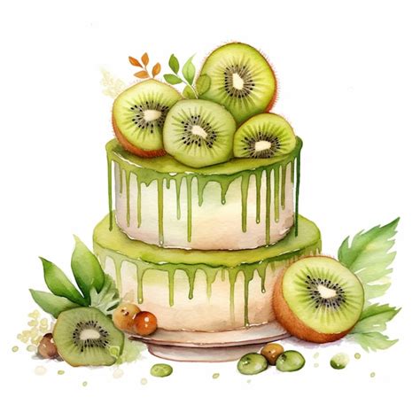 Premium Photo A Watercolor Cake With Kiwis And Berries