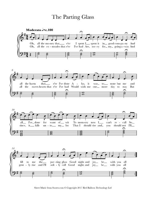 The Parting Glass Sheet Music For Piano