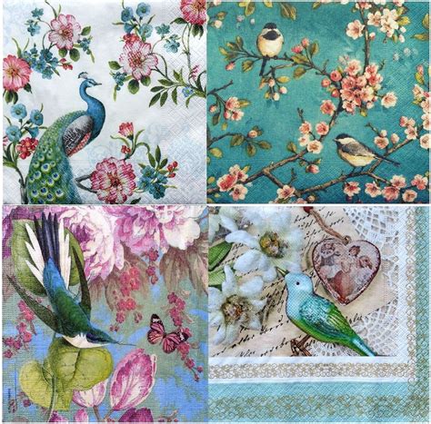 X Single Vintage Table Paper Napkins Craft Lunch For Decoupage Birds