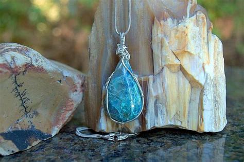 Shattuckite Pendant Silver Wire Wrapped Free Form Shape Wire Jewelry