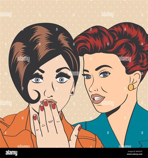 Two Young Girlfriends Talking Comic Art Illustration Stock Vector