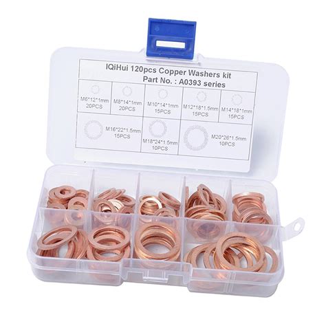 Trendy Retail 120 Pieces 8 Sizes Copper Washers Flat Ring Sump Plug Oil