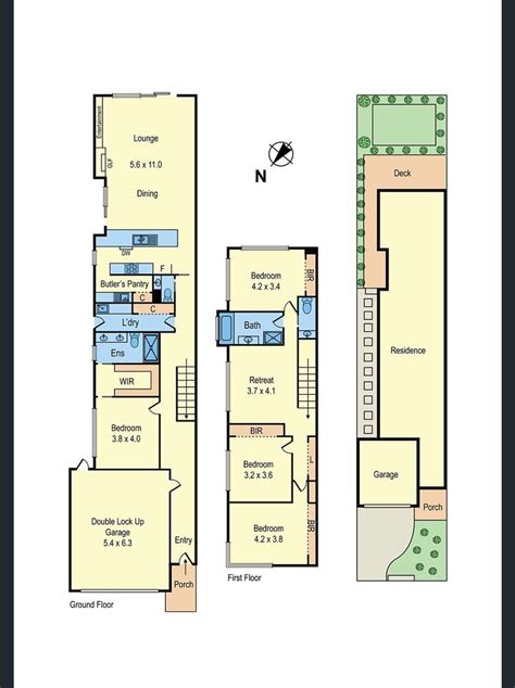 The Floor Plan For Two Story Townhouses With Garages And Living Areas