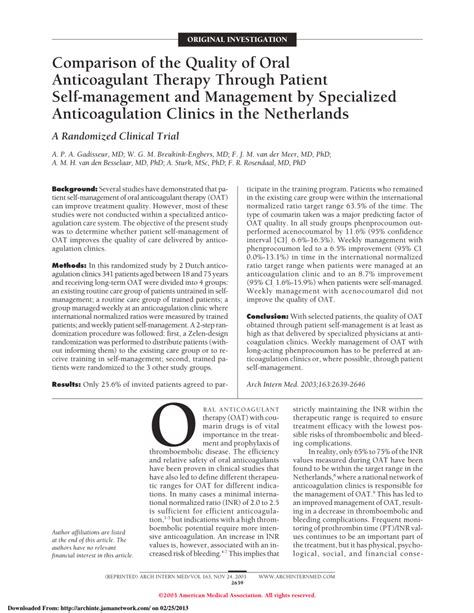 Pdf Comparison Of The Quality Of Oral Anticoagulant Therapy Through