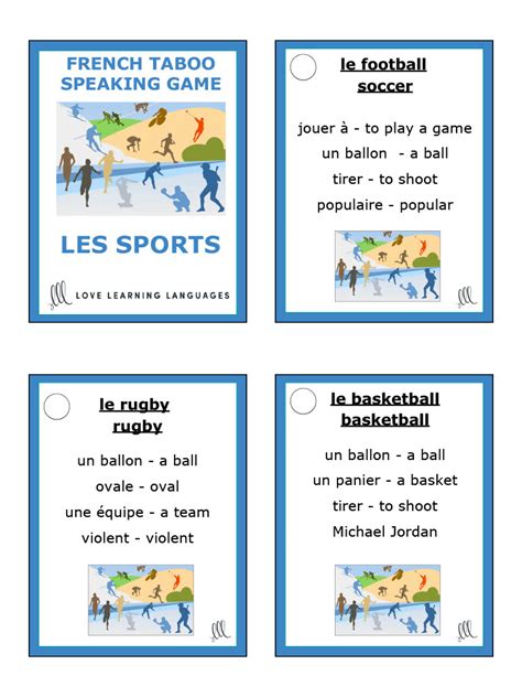 Les Sports Déte Et Dhiver French Taboo Speaking Game Jeu De Tabou En