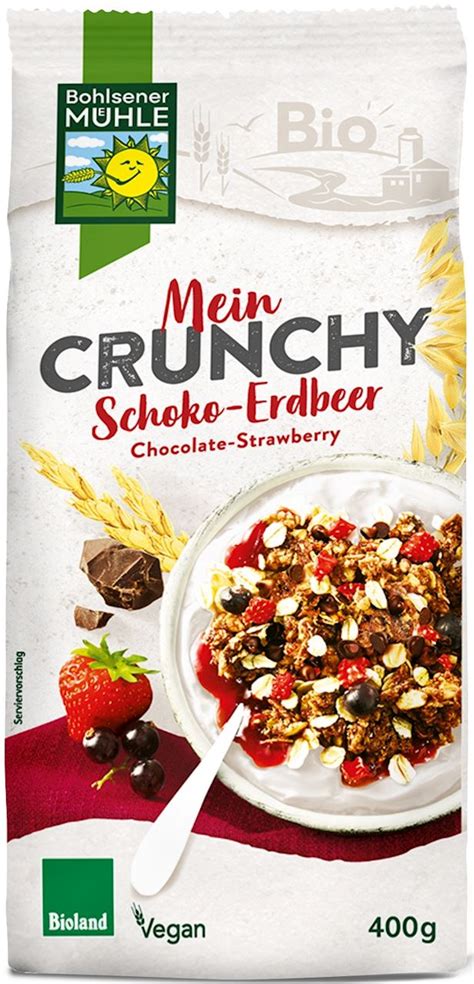 CRUNCHY CZEKOLADOWE Z TRUSKAWKAMI I CZARNĄ PORZECZKĄ BIO 400 g