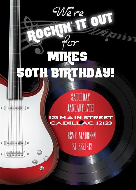 Rock N Roll Mens Birthday Invitations Rockin 50th Etsy Rock And