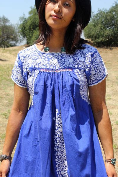 Royal Blue Oaxacan Beauty Hand Embroidered Vintage Dress Honeywood