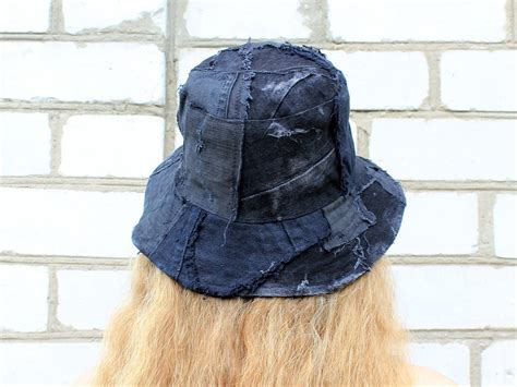 Custom Ripped Jeans Bucket Hat Patchwork Denim Hat Etsy