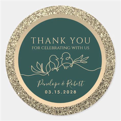 Emerald Green Wedding Thank You Classic Round Sticker Zazzle