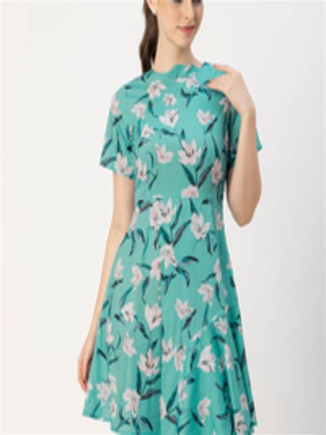 Buy Moomaya Floral Print Round Neck Short Sleeves Fit And Flare Dress