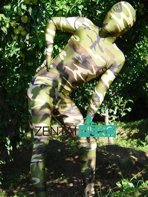 Free Shipping Dhl Adult Army Green Camouflage Zentai Bodysuit Halloween