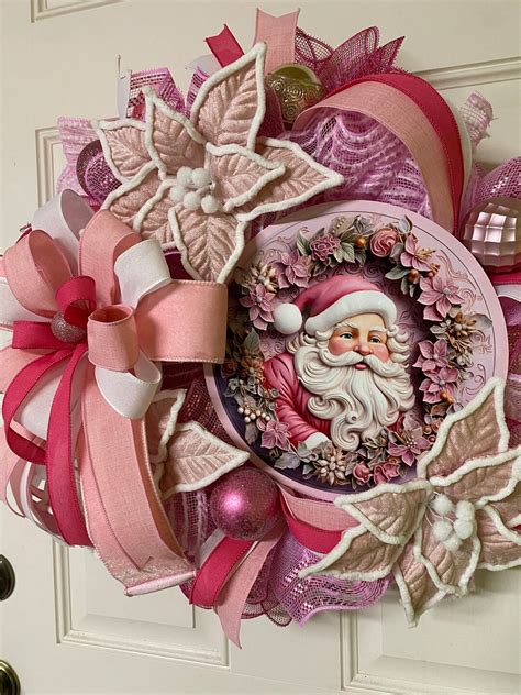 Pink Santa Wreath Pink Christmas Door Decor T For Santa Collector