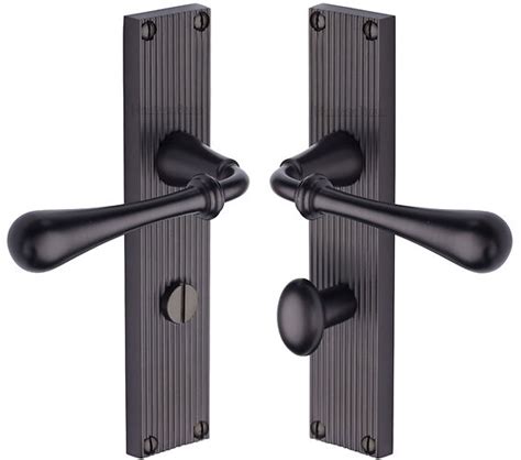 Heritage Brass Roma Reeded Door Handles On Backplate Matt Bronze Rr6000 Mb Sold In Pairs