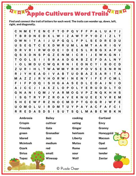 Apple Cultivars Word Trails Puzzle Puzzle Cheer