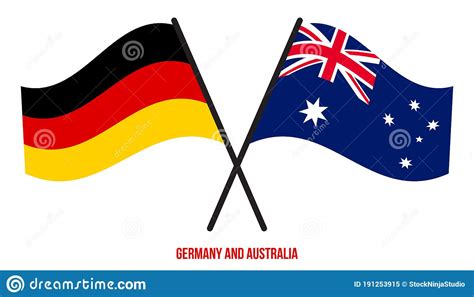 Germany And Australia Flags Crossed And Waving Flat Style Official