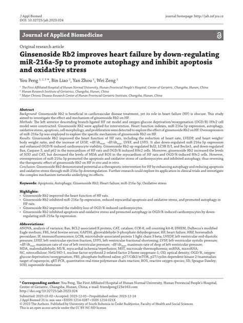 Pdf Ginsenoside Rb Improves Heart Failure By Down Regulating Mir