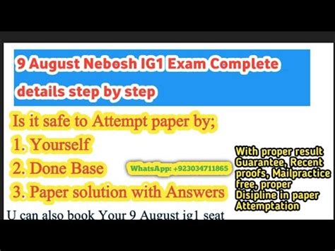 Nebosh IG1 09 August Exam Complete Details IG1 Paper Solution All