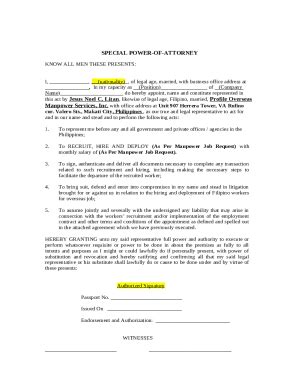 Special Poa Law General Power Of Attorney Doc Template