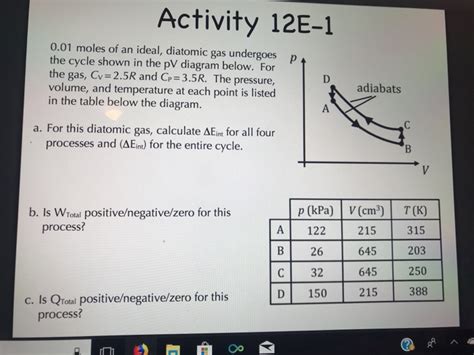 Solved Activity 12e 1 0 01 Moles Of An Ideal Diatomic Gas