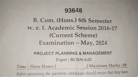 MDU B HONS 6th Sem PROJECT PLANNING AND MANAGEMENT QUESTION PAPER