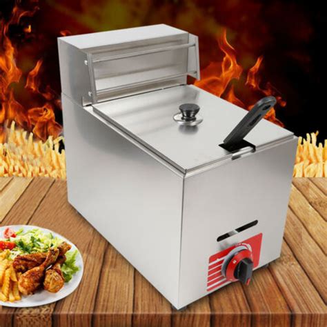 10L Commercial Countertop Gas Fryer Propane(LPG) Deep Fryer Pot W/ Lid ...