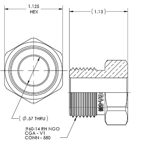 Superior N 73 NP 188 Inlet Nut Nipple CGA 580 Argon Helium