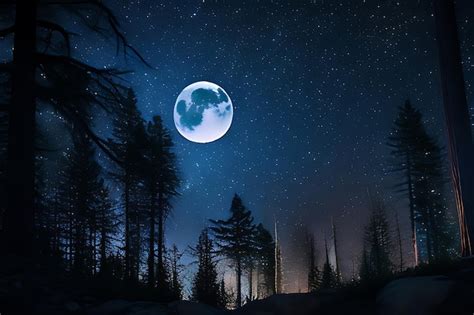 Dark Forest With Moon In Stars