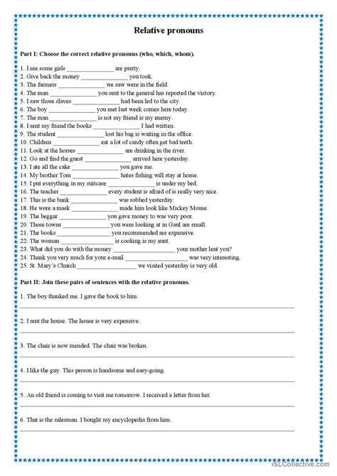 Relative Pronoun English Esl Worksheets Pdf And Doc