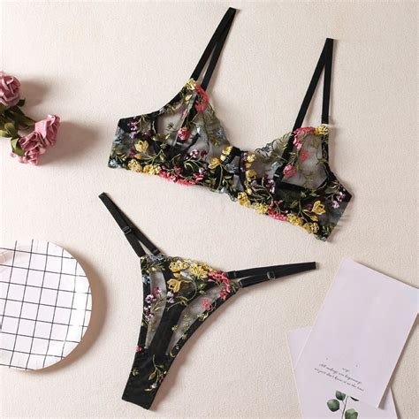 Floral Embroidered Lingerie Set Bra And Panties On Luulla