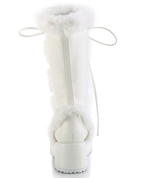 Demonia White Winter Solstice Faux Fur Boots Rave Wonderland