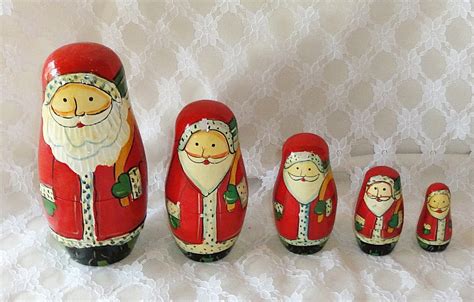 Vintage Russian Santa Nesting Dolls Stackable Decor