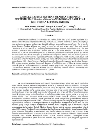 Uji Daya Hambat Ekstrak Meniran Terhadap Pertumbuhan Candida Albicans