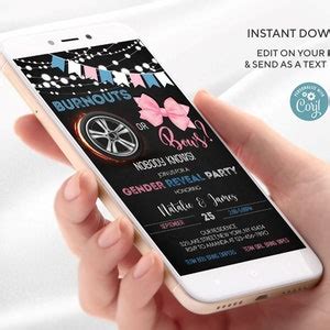 Burnouts or Bows Gender Reveal Invitation Editable Digital Template ...