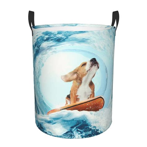 Tebeau dog surfing on surfboard Print Large Storage Basket,Laundry
