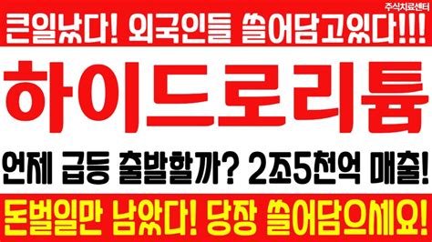 하이드로리튬 주가전망 긴급 속보 특급정보 큰일났다 외국인들 쓸어담고 있다 언제 급등 출발할까 2조5