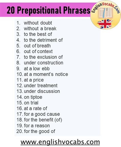 100 Examples Of Prepositional Phrase English Vocabs