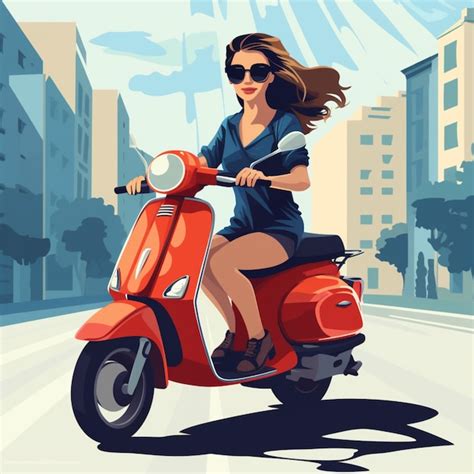 Premium Ai Image Cute Cartoon Girl Riding Scooter On Street Background