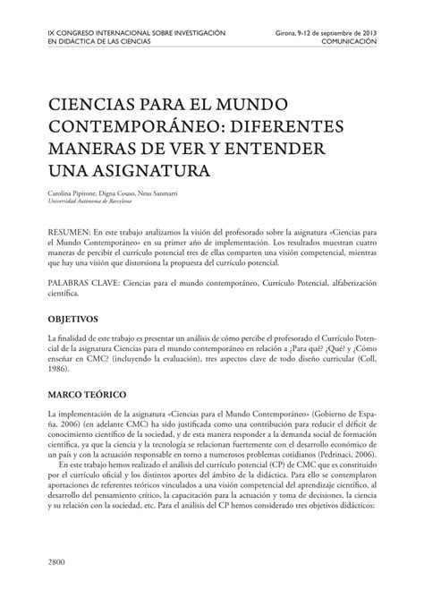 Pdf Ciencias Para El Mundo Contempor Neo Diferentes Maneras De Ver Y