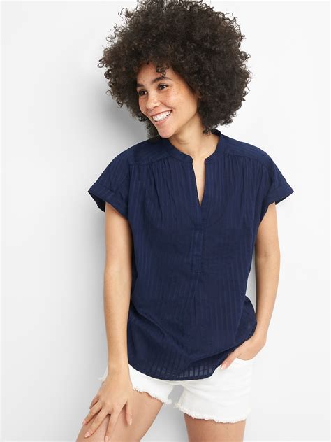 Short Sleeve Popover Shirt In Stripe Dobby Gap