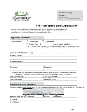 Fillable Online Pre Authorized Debit Application Fax Email Print