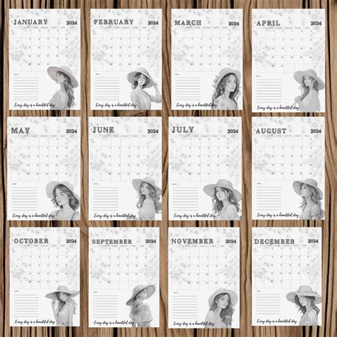 Black and White Printable Calendar 2024 - Etsy