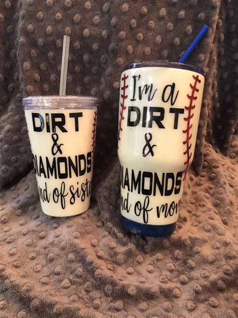 Custom Glittered Tumbler Dirt And Diamonds Mom Baseball Mom Cup Kitchen