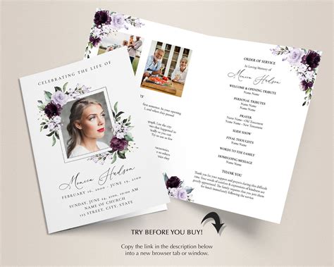 Lavender Funeral Program Template Memorial Program Template Etsy Images