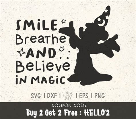 Smile Breathe And Believe In Magic Svg Disney Mickey Quote Etsy