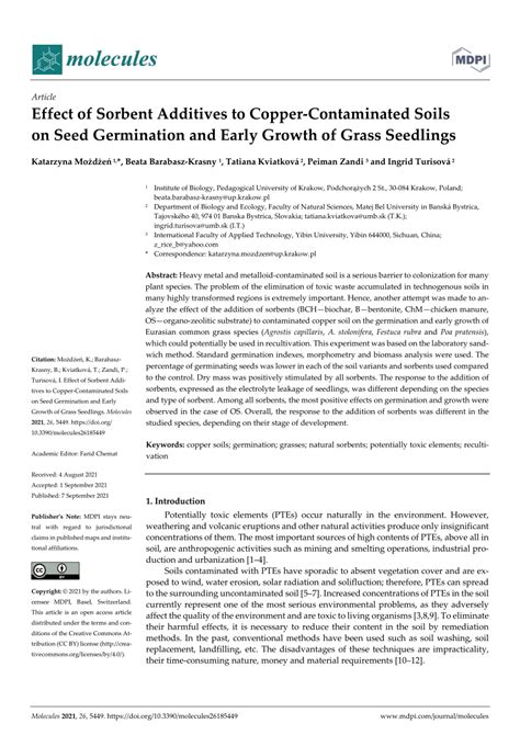 PDF Effect Of Sorbent Additives To Copper Contaminated Soils On Seed