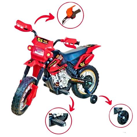 Moto Eletrica Infantil Motocross 6V Vermelho Rodinhas Xplast