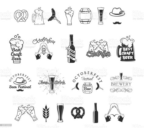 Beer Symbol Vintage Isolated Label Set Vector Illustration Brewery Beer