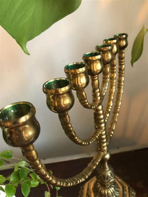 Large Solid Heavy Brass Menorah Vintage Pedestal Stunning