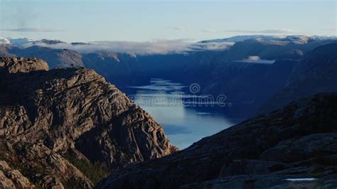 Lysefjord At Sunrise From The Preikestolen Trail In Norway In Autumn